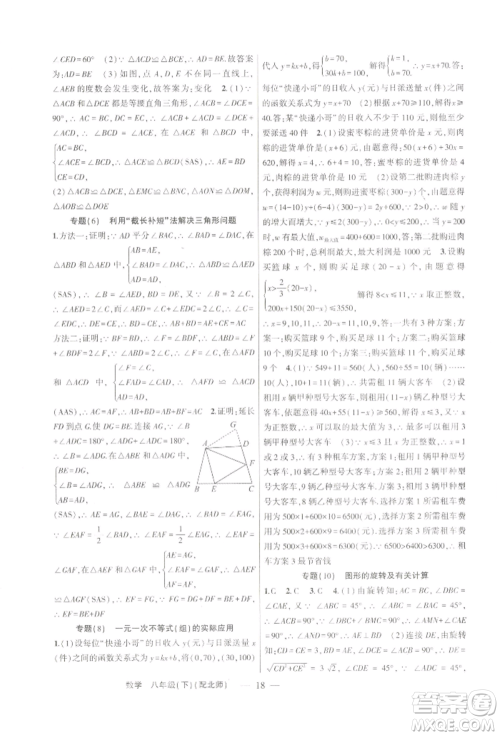 新疆青少年出版社2022原创新课堂八年级数学下册北师大版深圳专版参考答案