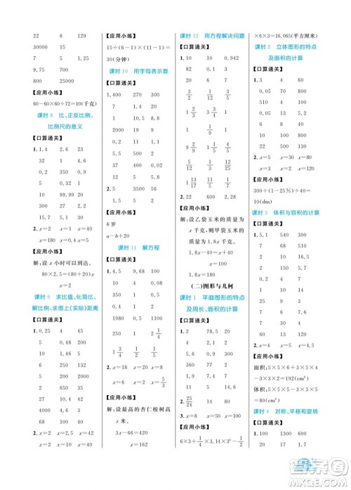 北方妇女儿童出版社2022黄冈口算天天练六年级下册数学QD青岛版答案 北方妇女儿童出版社2022黄冈口算天天练六年级下册数学QD青岛版答案
