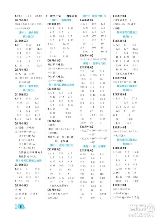 北方妇女儿童出版社2022黄冈口算天天练四年级下册数学RJ人教版答案 北方妇女儿童出版社2022黄冈口算天天练四年级下册数学RJ人教版答案