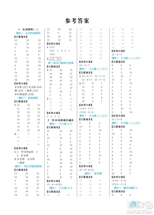 北方妇女儿童出版社2022黄冈口算天天练一年级下册数学RJ人教版答案