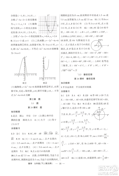 新疆青少年出版社2022原创新课堂九年级数学下册北师大版深圳专版参考答案