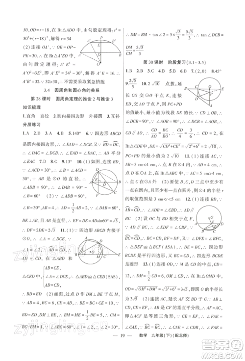 新疆青少年出版社2022原创新课堂九年级数学下册北师大版深圳专版参考答案