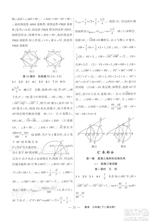 新疆青少年出版社2022原创新课堂九年级数学下册北师大版深圳专版参考答案