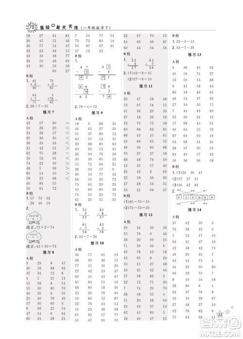 安徽教育出版社2022星级口算天天练一年级下册数学JJ冀教版答案 安徽教育出版社2022星级口算天天练一年级下册数学JJ冀教版答案