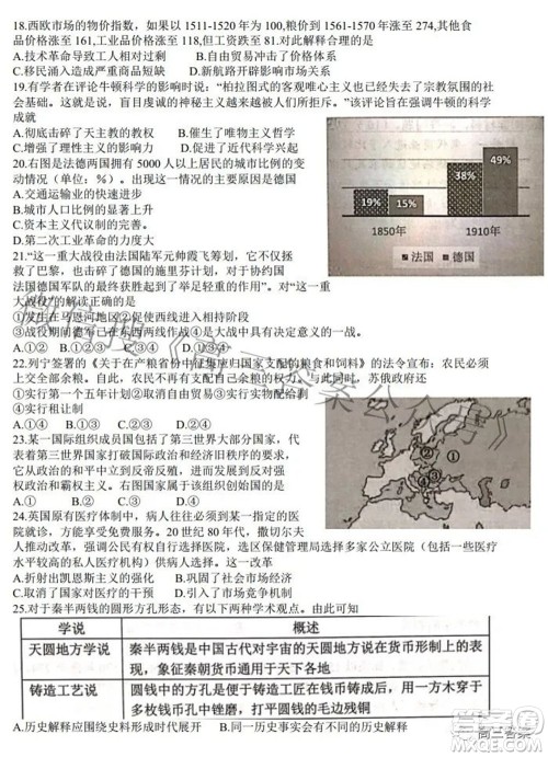 七彩阳光新高考研究联盟2021-2022学年高三下学期返校考试历史试题及答案