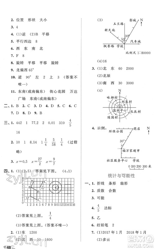 西安出版社2022春季53全优卷六年级数学下册SJ苏教版答案