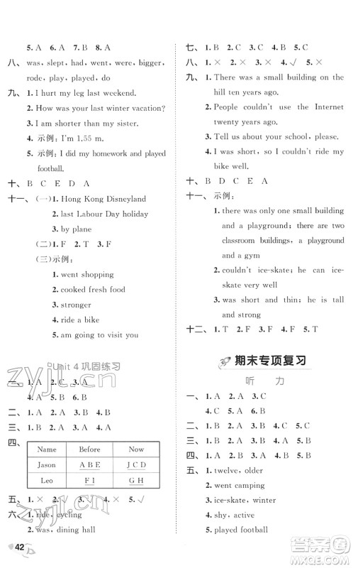 西安出版社2022春季53全优卷六年级英语下册RP人教PEP版答案