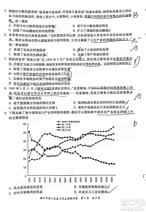 2022年2月梅州市高三总复习质检历史试题及答案 2022年2月梅州市高三总复习质检历史试题及答案