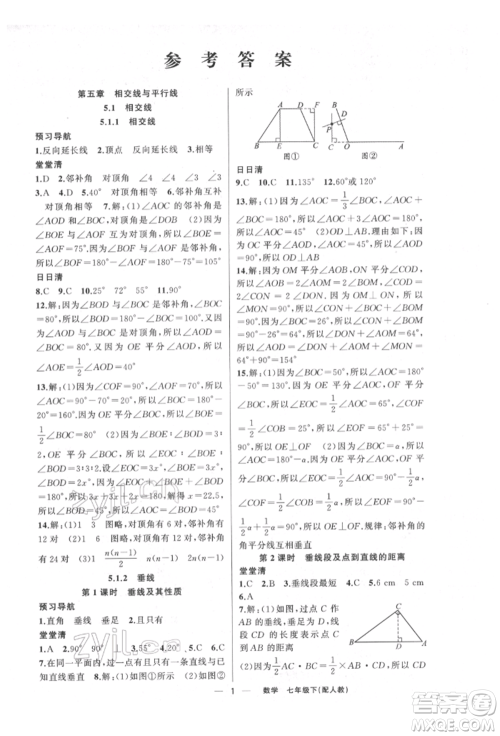 新疆青少年出版社2022四清导航七年级数学下册人教版参考答案