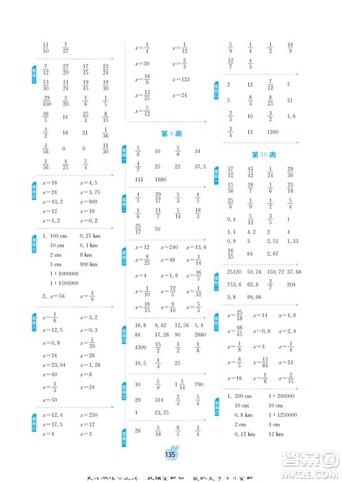 江苏人民出版社2022小学数学计算高手六年级下册RMJY人教版答案