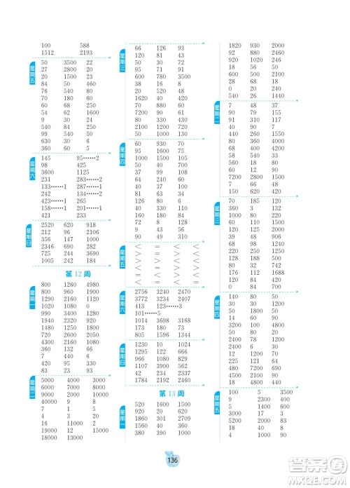 江苏人民出版社2022小学数学计算高手三年级下册BSD北师大版答案
