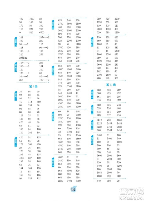 江苏人民出版社2022小学数学计算高手三年级下册RMJY人教版答案