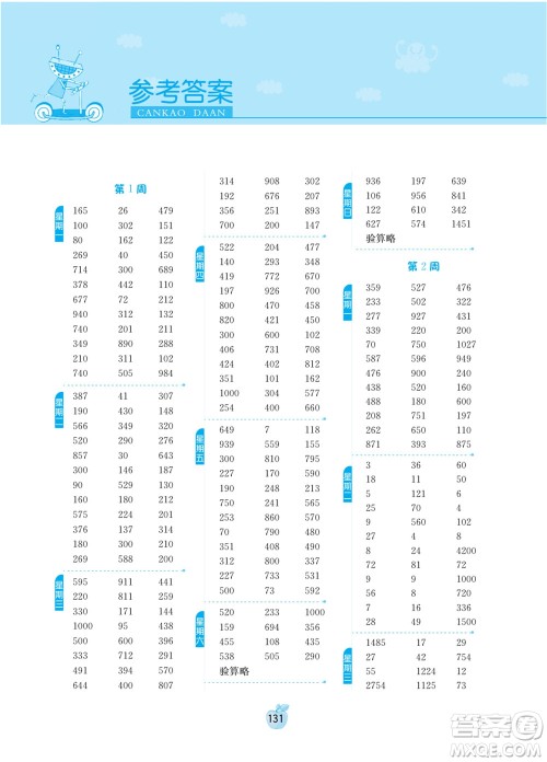 江苏人民出版社2022小学数学计算高手四年级下册RMJY人教版答案