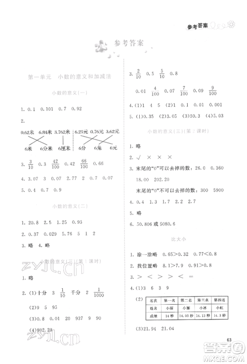 北京师范大学出版社2022课堂精练四年级数学下册北师大版福建专版参考答案