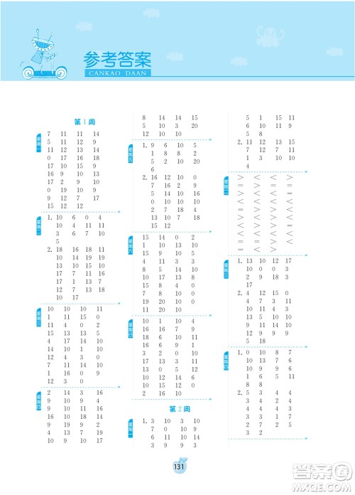 江苏人民出版社2022小学数学计算高手一年级下册RMJY人教版答案