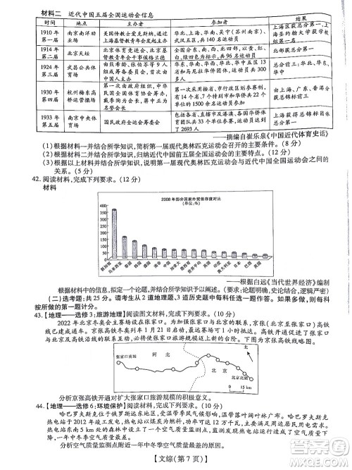 智慧上进2021-2022学年高三一轮复习验收考试文科综合试题及答案