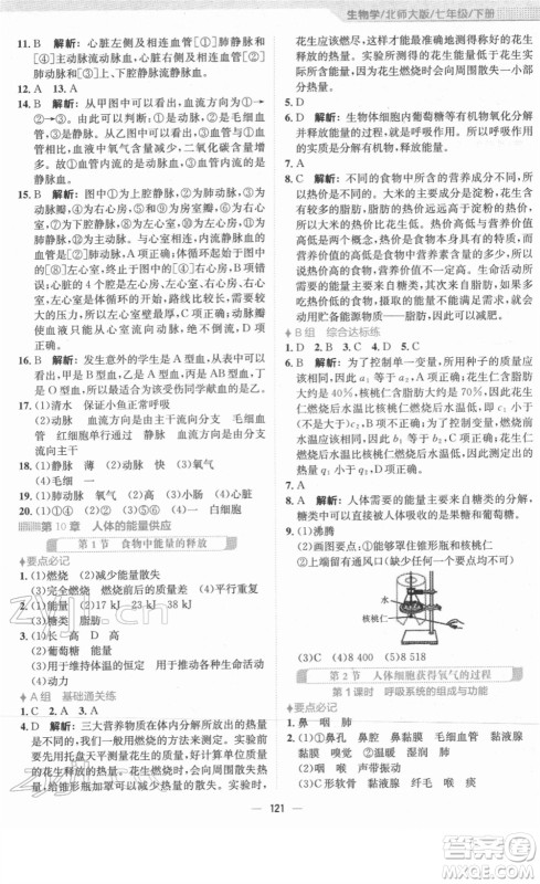 安徽教育出版社2022新编基础训练七年级生物下册北师大版答案