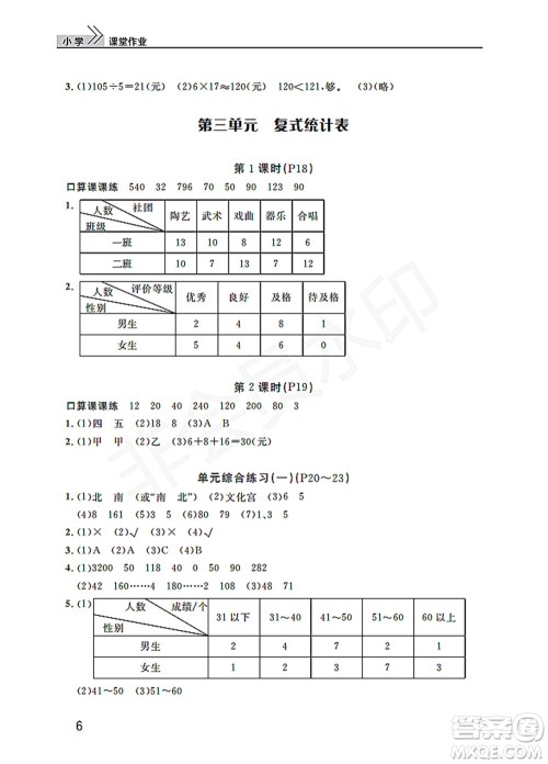 武汉出版社2022智慧学习天天向上课堂作业三年级数学下册人教版答案