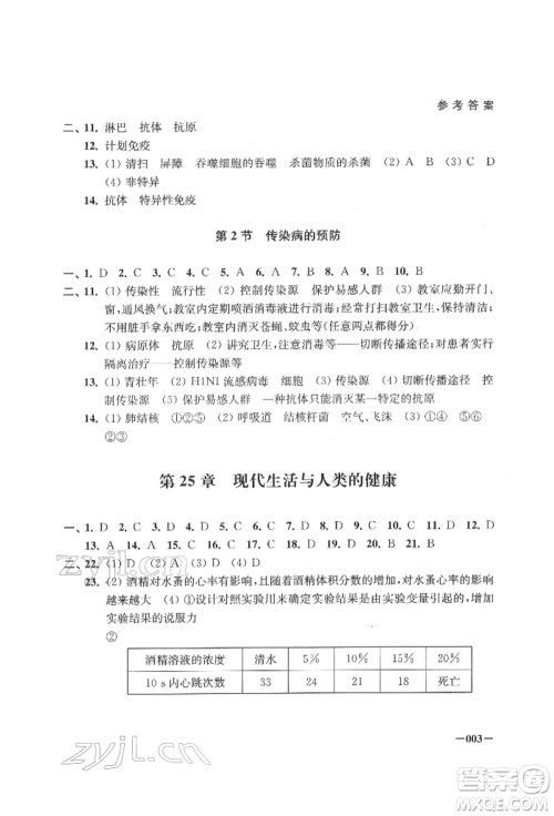 江苏凤凰美术出版社2022课堂追踪八年级生物下册苏科版参考答案