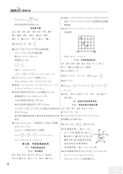 武汉出版社2022智慧学习天天向上课堂作业七年级数学下册人教版答案