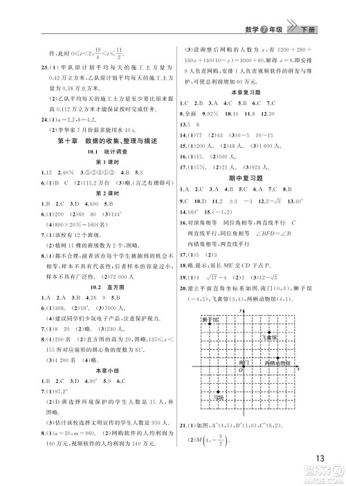 武汉出版社2022智慧学习天天向上课堂作业七年级数学下册人教版答案