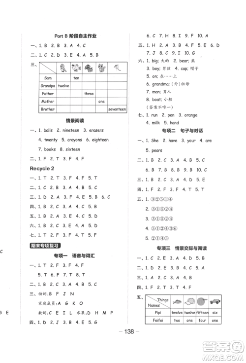 开明出版社2022全品学练考三年级英语下册人教版参考答案