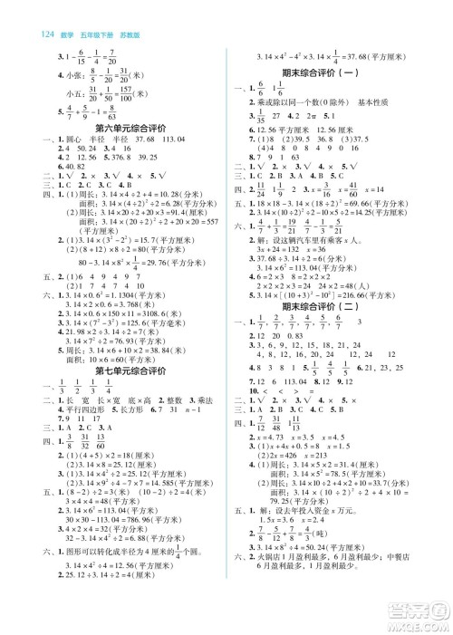 湖南教育出版社2022学法大视野五年级数学下册苏教版答案