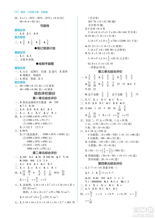 湖南教育出版社2022学法大视野六年级数学下册苏教版答案