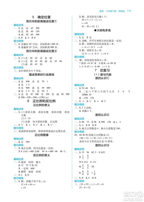 湖南教育出版社2022学法大视野六年级数学下册苏教版答案