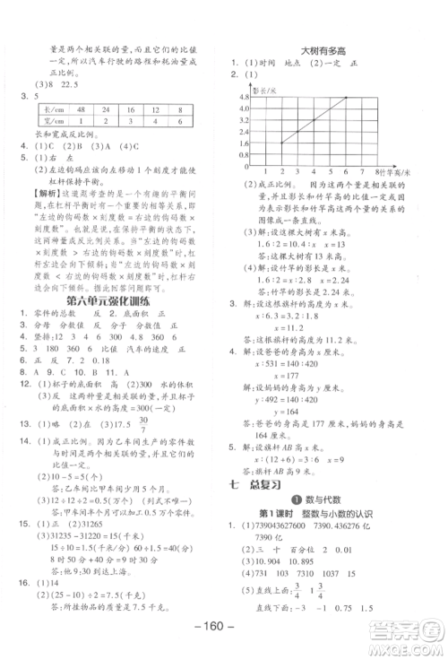 开明出版社2022全品学练考六年级数学下册苏教版参考答案