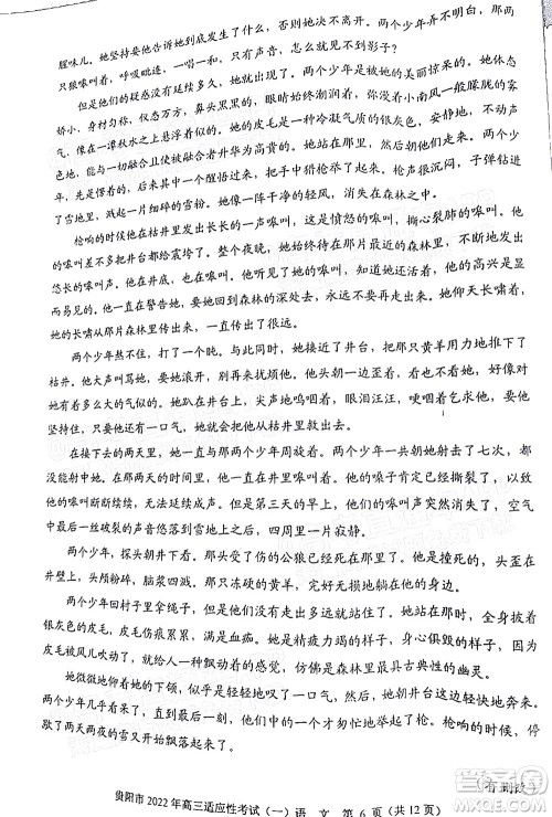 贵阳铜仁六盘水市2022年高三适应性考试一语文试题及答案 贵阳铜仁六盘水市2022年高三适应性考试一语文试题及答案