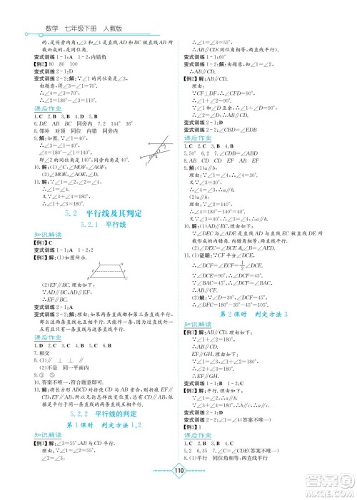 湖南教育出版社2022学法大视野七年级数学下册人教版答案 湖南教育出版社2022学法大视野七年级数学下册人教版答案