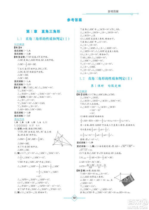 湖南教育出版社2022学法大视野八年级数学下册湘教版答案