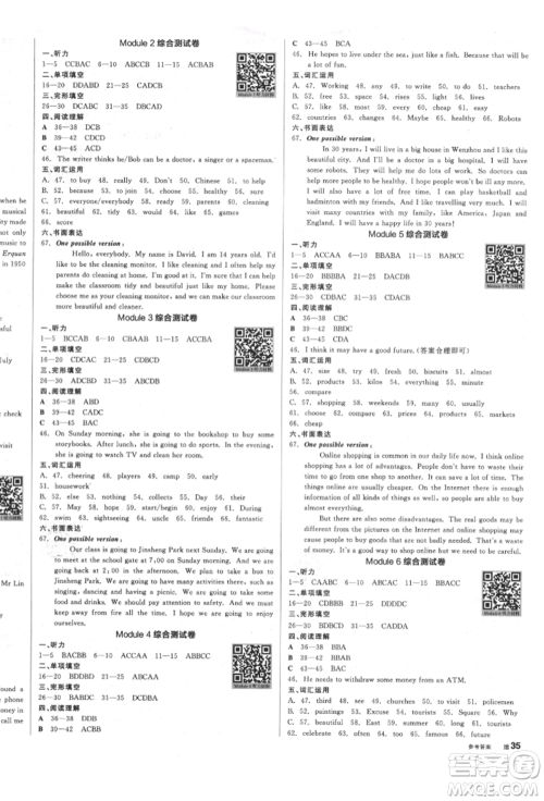 天津人民出版社2022全品学练考听课手册七年级英语下册外研版浙江专版参考答案