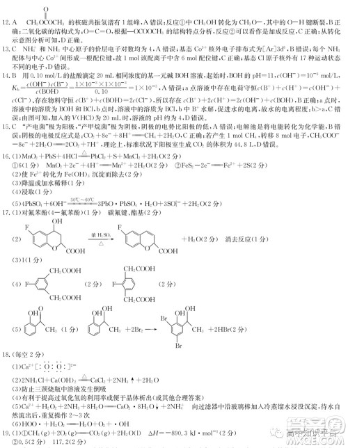 2022年湖北省新高考联考协作体高三新高考2月质量检测化学试题及答案 2022年湖北省新高考联考协作体高三新高考2月质量检测化学试题及答案