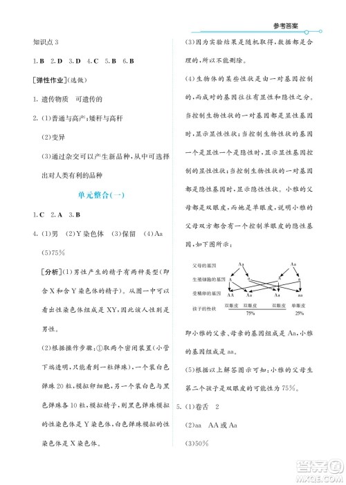 湖南教育出版社2022学法大视野八年级生物下册苏教版答案