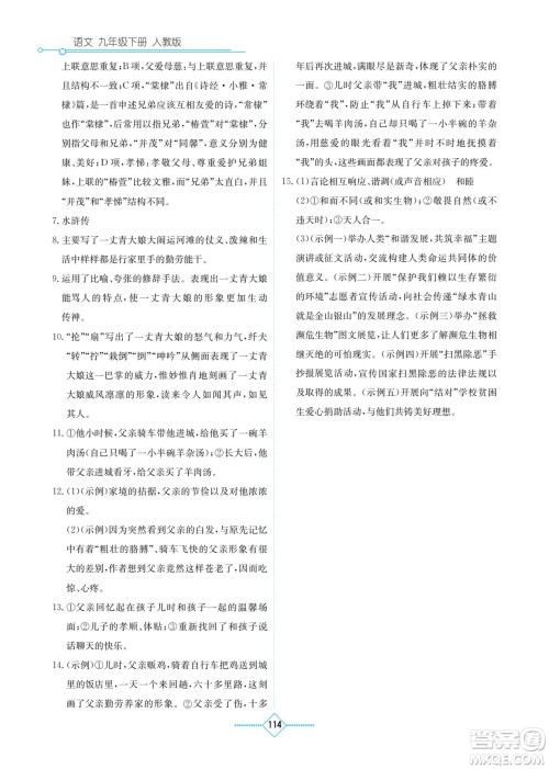 湖南教育出版社2022学法大视野九年级语文下册人教版答案