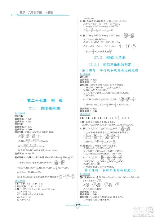 湖南教育出版社2022学法大视野九年级数学下册人教版答案