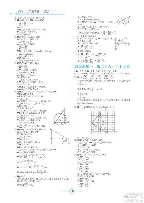 湖南教育出版社2022学法大视野九年级数学下册人教版答案