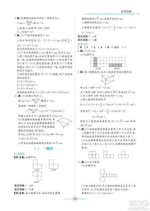 湖南教育出版社2022学法大视野九年级数学下册湘教版答案