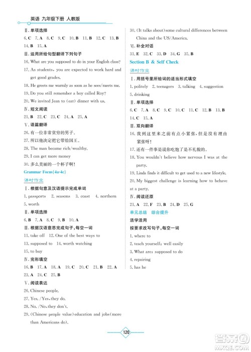 湖南教育出版社2022学法大视野九年级英语下册人教版答案 湖南教育出版社2022学法大视野九年级英语下册人教版答案