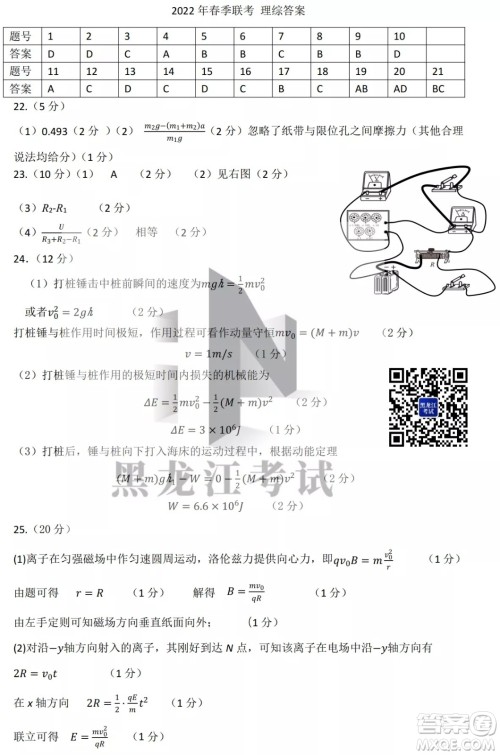 黑龙江省2022年春季学期高三年级校际联合考试理科综合试题及答案