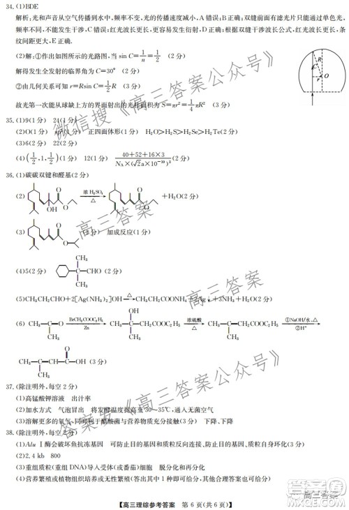 2022年2月九师联盟高三联考理科综合试题及答案