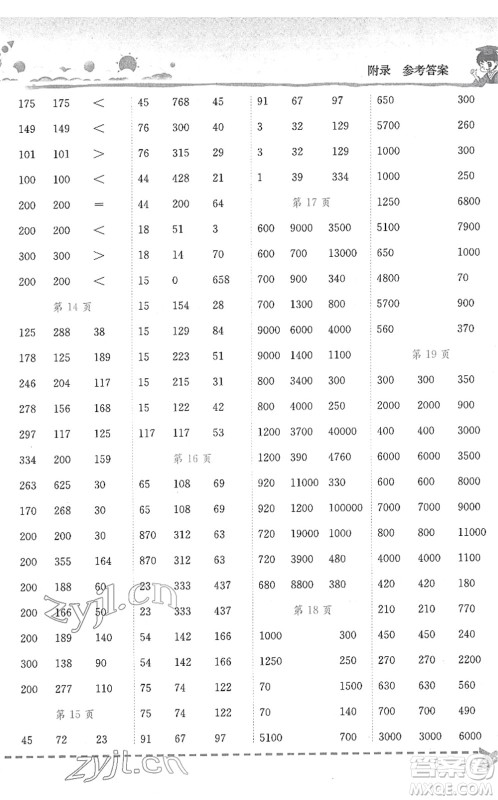 龙门书局2022黄冈小状元口算速算练习册四年级数学下册R人教版答案