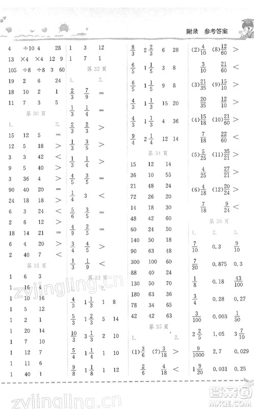 龙门书局2022黄冈小状元口算速算练习册五年级数学下册R人教版答案