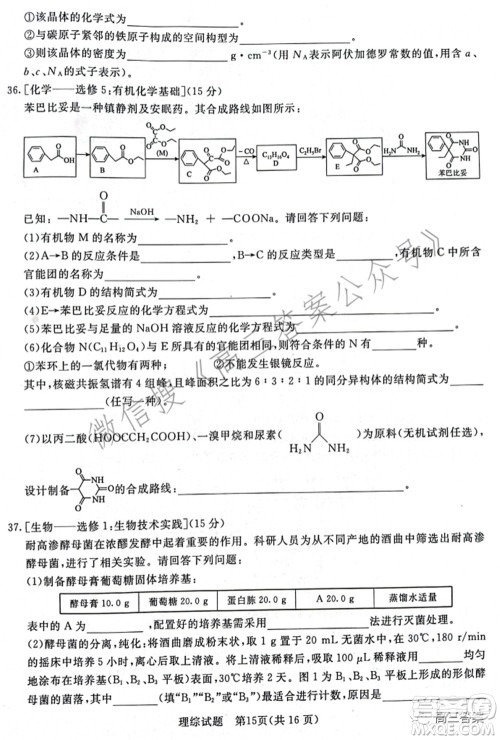 2022届普通高等学校招生全国统一考试青桐鸣2月大联考理科综合试题及答案