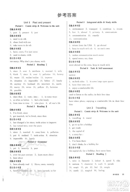 北京时代华文书局2022全品学练考听课手册八年级英语下册译林牛津版徐州专版参考答案