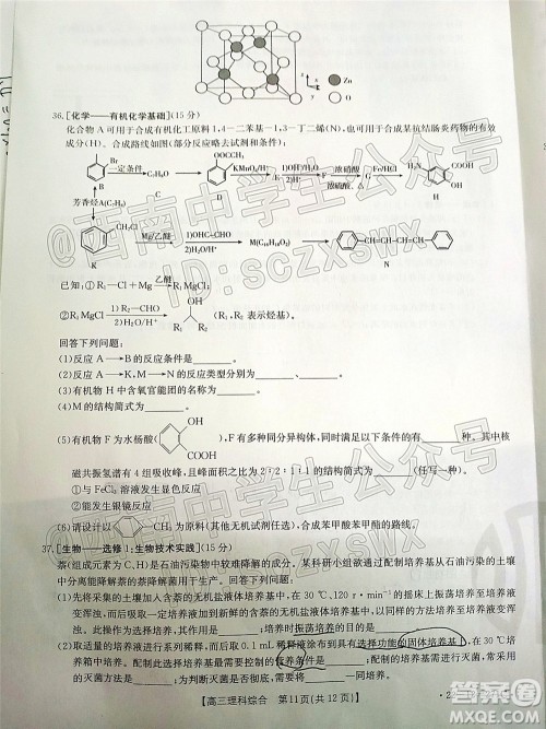 2022届四省八校金太阳高三2月联考理科综合试题及答案