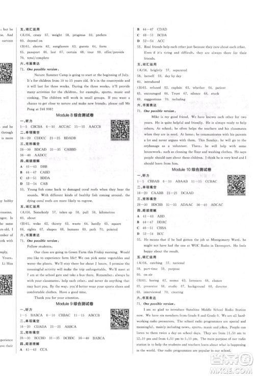 北京时代华文书局2022全品学练考作业手册八年级英语下册外研版浙江专版参考答案 北京时代华文书局2022全品学练考作业手册八年级英语下册外研版浙江专版参考答案