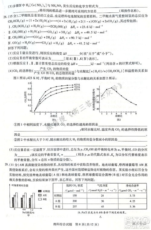 天一大联考2021-2022学年高中毕业班阶段性测试四理科综合试题及答案